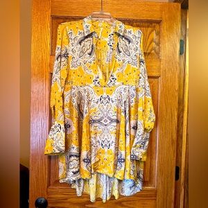 Free People Yellow Paisley Tunic Blouse